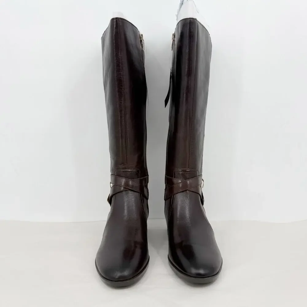 Naturalizer Womens Rena Knee High Boot 10 Wide Wide Calf Brown Leather NIB